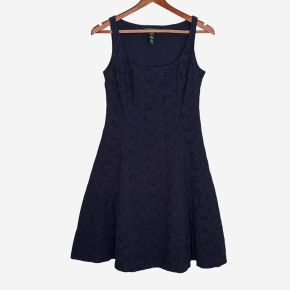 Lauren Ralph Lauren Dresses & Skirts - Lauren Ralph Lauren Sleeveless Eyelet Fit & Flare Dress Size 6 Navy Blue Lined